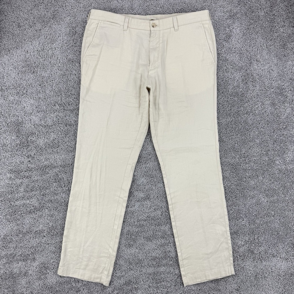 Duck Head Linen Pants Men's 36x32 Off White Flat Front Chino Stretch Coastal